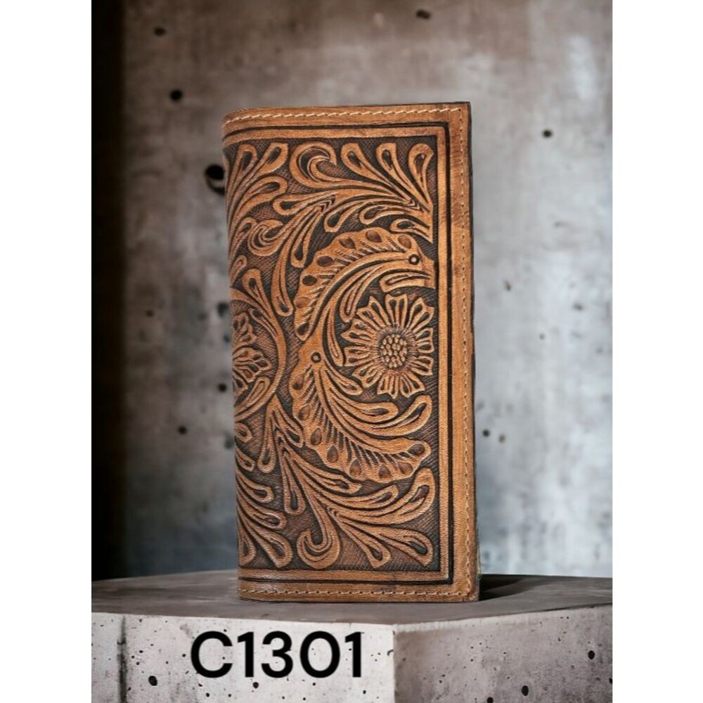 Western Floral Hand Tooled Leather Rodeo Wallet